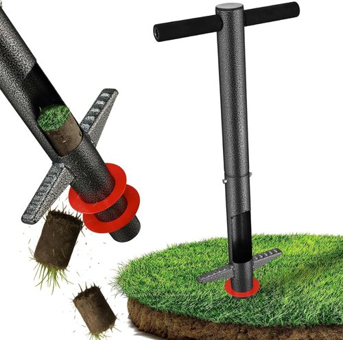 Bulb Planter Tool - 34" Long Handle Sod Plugger Lawn Plug Digger,Auto Plug Eject,Heavy Duty Garden Plant Hole Cutter for Grass,Tulip,Soil Transplant Plugging,Turf Repair Remover for Yard - Gray