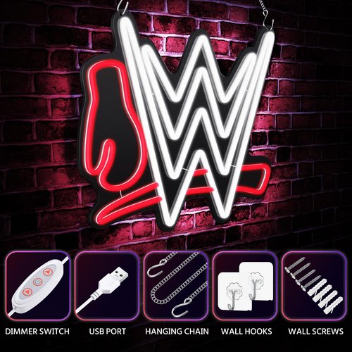 YaDonpe Wrestling Neon Sign, LED Wrestling Signs for Wall Decor, USB Hanging Neon Lights for Bedroom Man Cave Competition Party, Gifts for Boys Kids Men, 9 Levels, White+Red