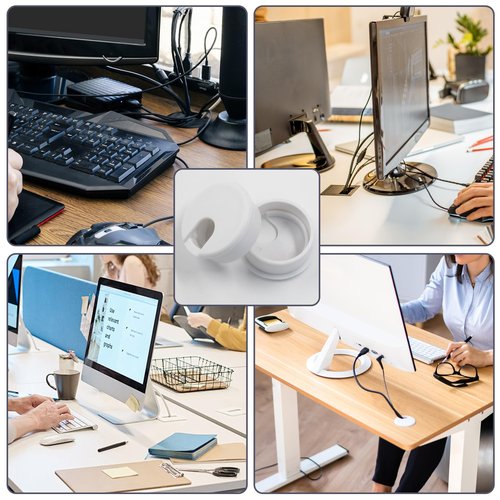 suiwotin 2pcs 1-1/2 Inch Desk Grommet, Plastic Desk Hole Cover, White Cable Hole Cover, Desk Hole Grommet for Wire Cord Organizing Office Computer Desk