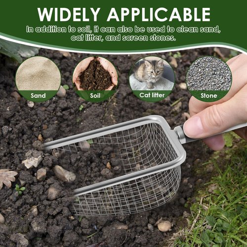 5Pcs Gardening Soil Sifter, Stainless Steel Garden Sand Soil Compost Sifter with Handle, 2/2.8/3.8/4.3/5mm Dirt Sifter, Mesh Soil Shovel for Gardening, Ideal fo Sand, Rocks, Dirt, Compost