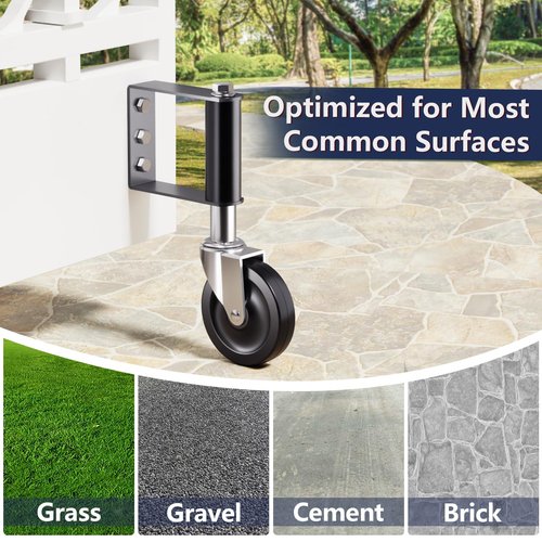 Ronlap Gate Wheels for Wooden Gate, Gate Caster Wheel Spring Loaded for Metal Tube Swing Gate Fence Gate Wheel for Gates Heavy Duty Outdoor Farm Vinyl Wood Gate Rollers, 220 Lbs, 4 Inches, Black