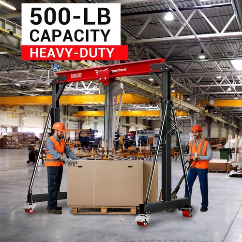 BSMTEK 2 Ton Gantry Crane – Adjustable Height (8.53-12.5 FT) & Width (9.06 FT), Heavy-Duty Shop Lift Hoist with 5000 Lb Manual Trolley，Red