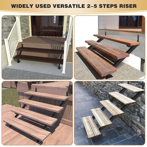 2 Pack Steel Stair Stringer, 3 Steps Stair Riser, Outdoor Metal Step Stringers for 20.7 Inch Height Deck