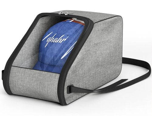 SLEEPING LAMB Hat Storage for Baseball Caps with Clear PVC Window, Hat Travel Case with Adjustable Shoulder Strap, Holds 6-8 Caps Organizer Box for Closet Storage, Grey