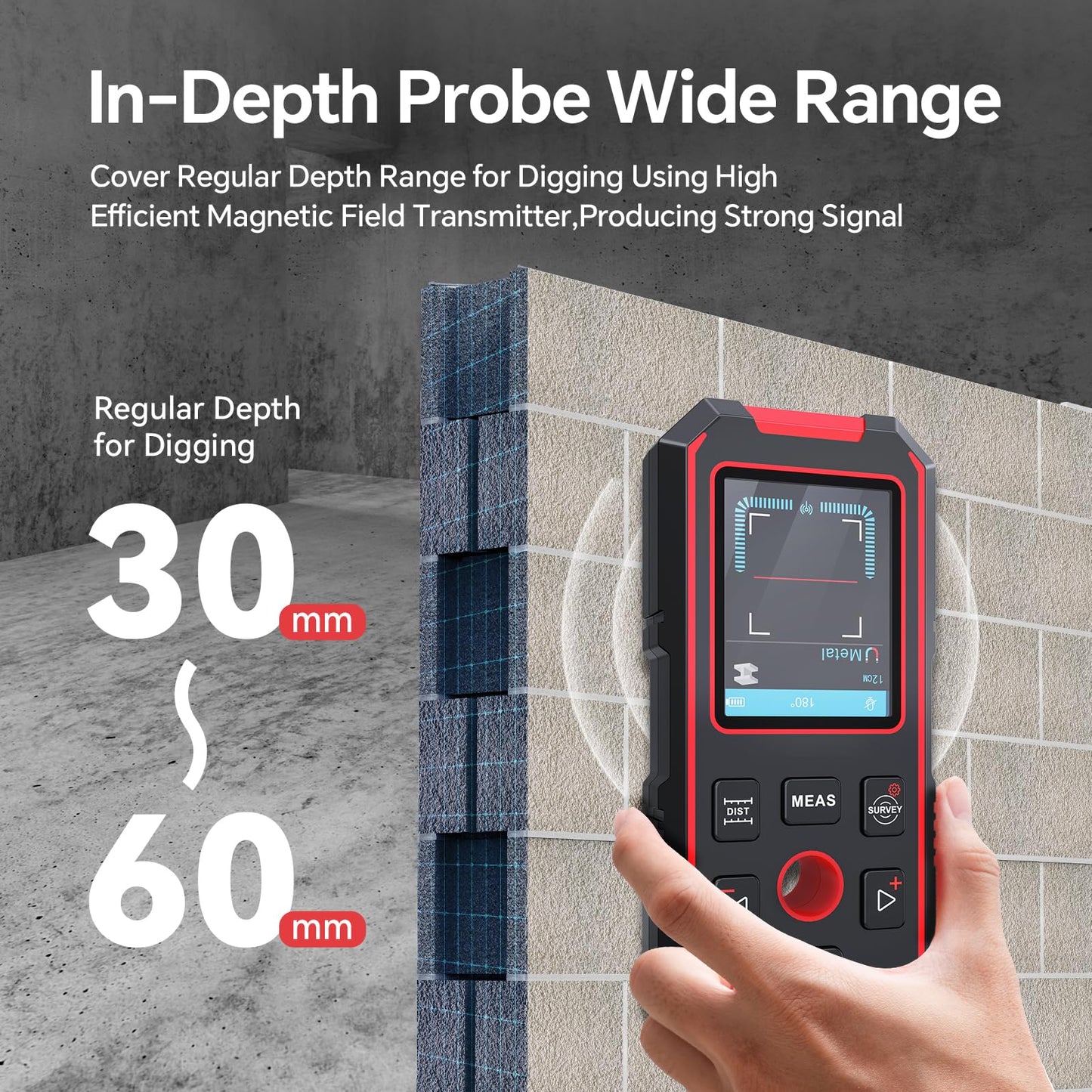 NOYAFA Stud Finder Wall Scanner, 3 in 1 Stud Finder & Laser Distance Meter & Digital Level, Rechargeable Wall Detector for Wood AC Live Wire Metal Studs Detection, Laser Measure 60M/196ft