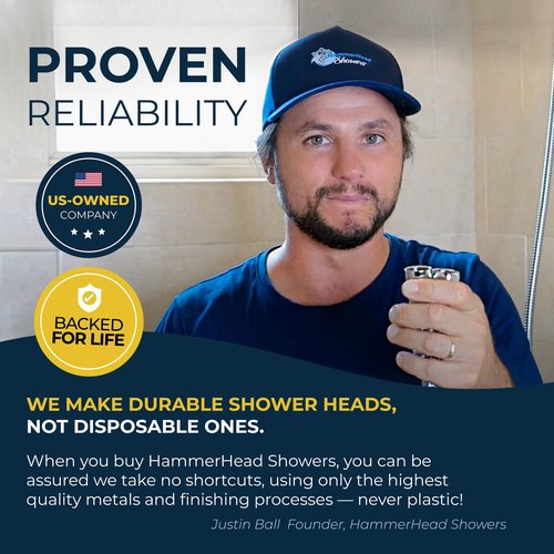 HammerHead Showers® ALL METAL 12-Inch Adjustable Shower Extension Arm – Raises Showerhead Height, Supports up to 10lbs – Chrome