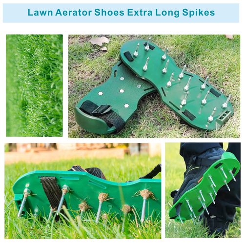Anazous Lawn Aerator Shoe Upgrades Garden Spike Shoes Heavy Strap Grass Aeration Shoes for Yard Soil Aerating Spike Tool (Green)