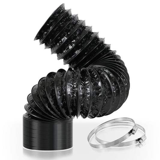 4 Inch Aluminum Dryer Vent Hose, 25 Feet Flexible Air Ducting with 2 Clamps, Heavy-Duty 4-Layer Design for HVAC, Dryer Vent, Grow Tent, Bathroom Exhaust, Kitchen Ventilation - Black PVC