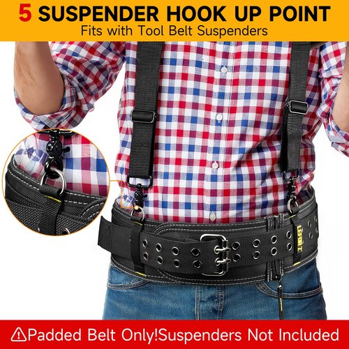 Padded Tool Belt,4-Inch Heavy Duty Tool Belts for Men with 5 Suspenders Ring,Work Belts for Electrician,Carpenter,Construction,Utility Belt,Adjustable Waist 34''-47''(Pouch not Included)