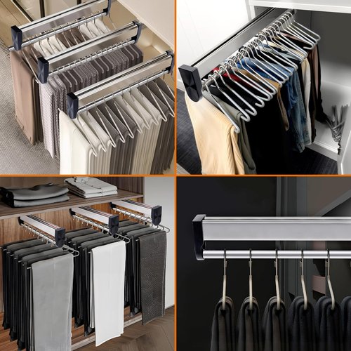 Pull Out Valet Rods for Closets, Clothes Hanger Rail Slide Out Adjustable Heavy Duty Stainless Steel Clothes Storage Hanger Rack for Pants Coats Top Mounted Wardrobe Pants Hanger(350mm/13.7inch)
