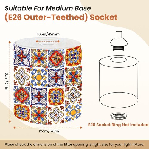 3 Pack Glass Lamp Shade Small Lampshades Mexican talavera ceramic tile Ethnic folk ornament Italian pottery Lamp Cover Replacement Glass Shades for Light Fixtures Table Lamps Floor Lamps