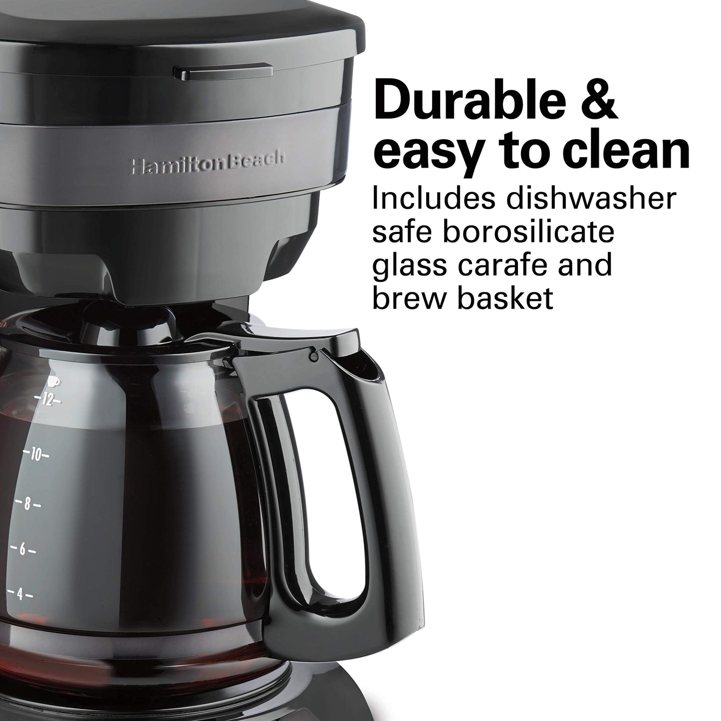 Hamilton Beach 12 Cup Programmable Drip Coffee Maker Machine, Regular & Bold Brew Options, Auto Pause and Pour, Glass Carafe, Black Stainless (46293J)