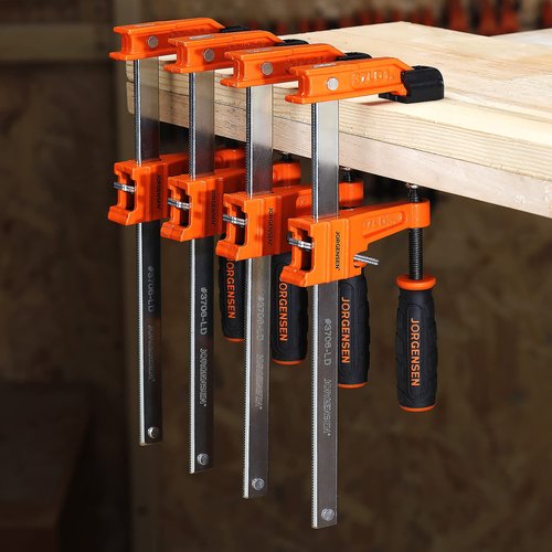 Jorgensen 6 inch Bar Clamp Set, 4 Pack Steel F Clamp Light Duty, 300 lbs Load Limited, for Woodworking, Metalworking, DIY