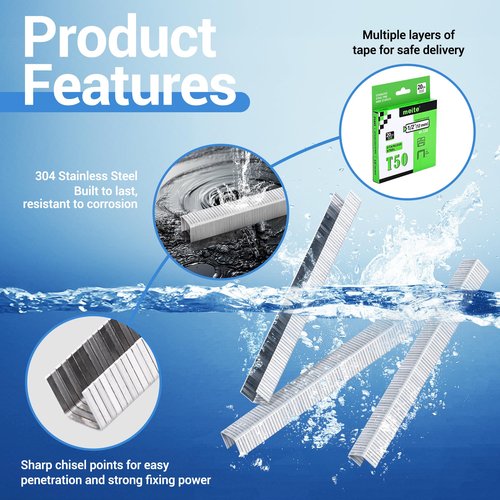 meite T50 Stainless Steel Staples Marine, 1/2 Inch Heavy Duty Staples for Staple Gun - 1512 Counts, 20 Gauge 3/8 Inch Crown T50 Upholstery Staple for Marine Applications