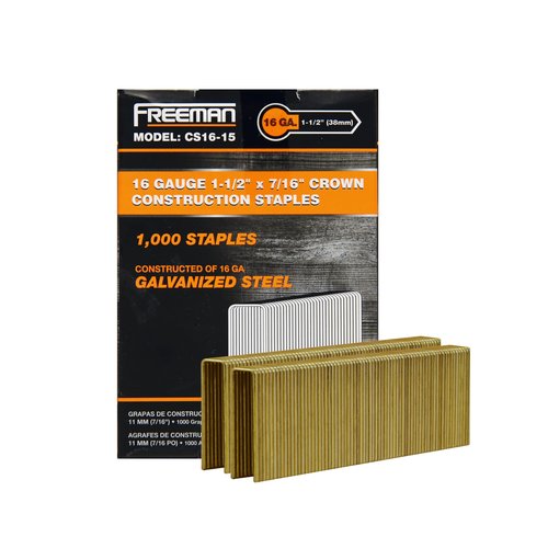 Freeman CS16-15 16-Gauge 1-1/2" Glue Collated Construction Staples with 7/16" Crown (1000 Count)