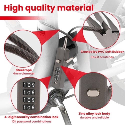 TOKCKYBL 4-Digit Combination Cable Lock, Gate Lock - 3 Replaceable Steel Ropes (11.8", 23.6", 47.2") for Bike, Ski, Fence, Cabinet & Door - Durable & Adjustable - Gun Gray (1 Pack)