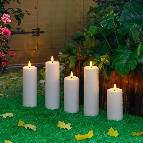 Vtobay 8pcs Waterproof Plastic Flameless 2.2" x4" 4" 5" 5" 6" 6" 7" 7" Flickering White Candles with Remote and Timer, Outdoor LED Battery Operated Warm Light Long Lasting 600 Hrs