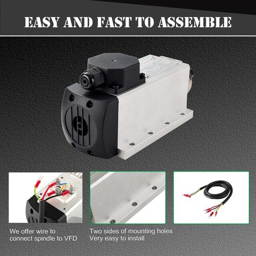CNC Spindle Kits, 220V 2.2KW 2200W Air Cooled Spindle Motor Square CNC Spindle CNC Motor Spindle Motor + 2.2KW VFD + 13pcs ER20 Collets + Aviation Wire +Power Wire + Drill Bits