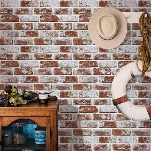 Commomy 10 Pcs 3D Faux Brick Panels -11.8"X11.8" Small Size Thin PVC Peel and Stick Brick Backsplash Farmhouse Red Brick Wall Paneling for Fireplace, Bedroom, Living Room, Kitchen, RV