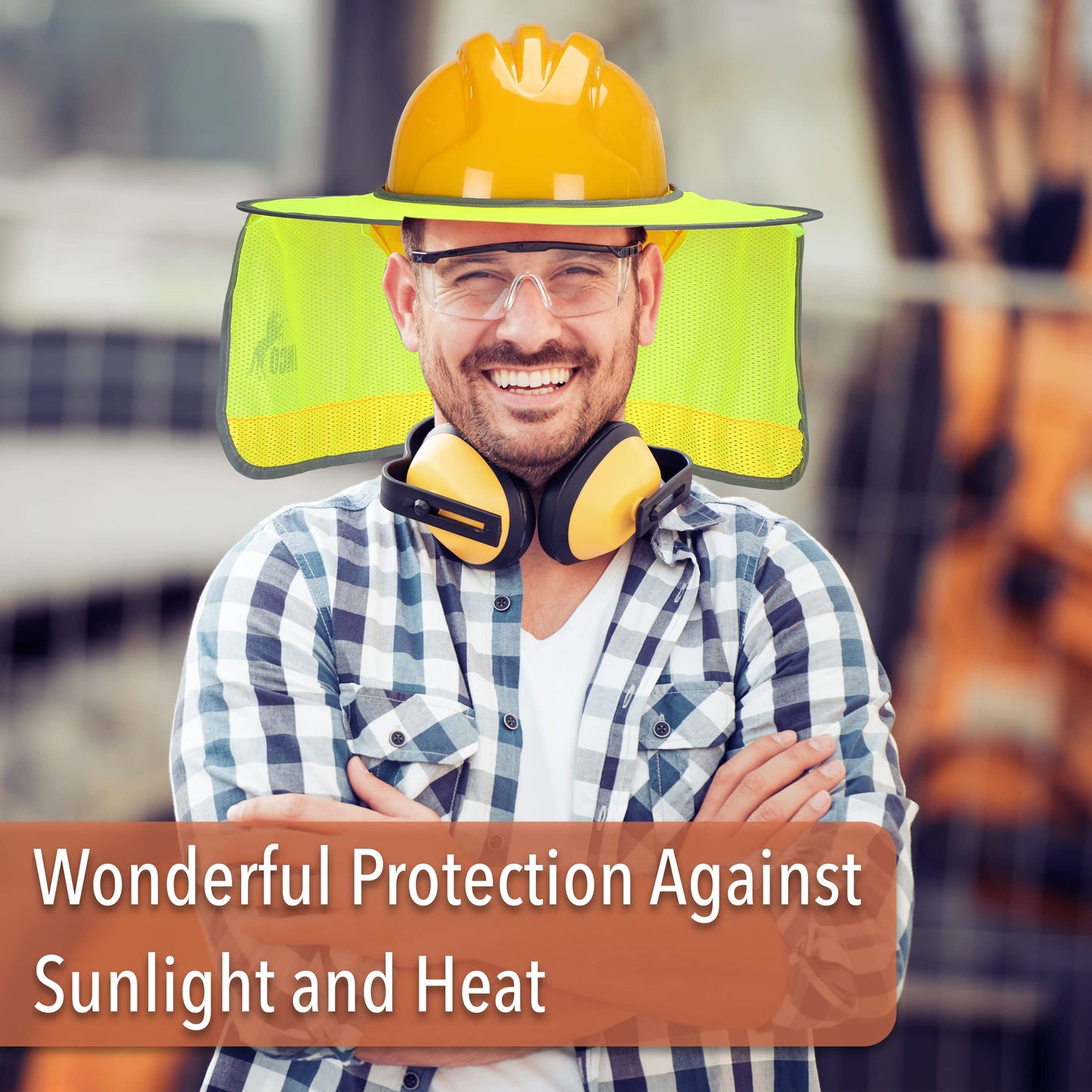 UNCO- Hard Hat Sun Shield, Yellow, Full & Standard Brim Mesh Sunshade
