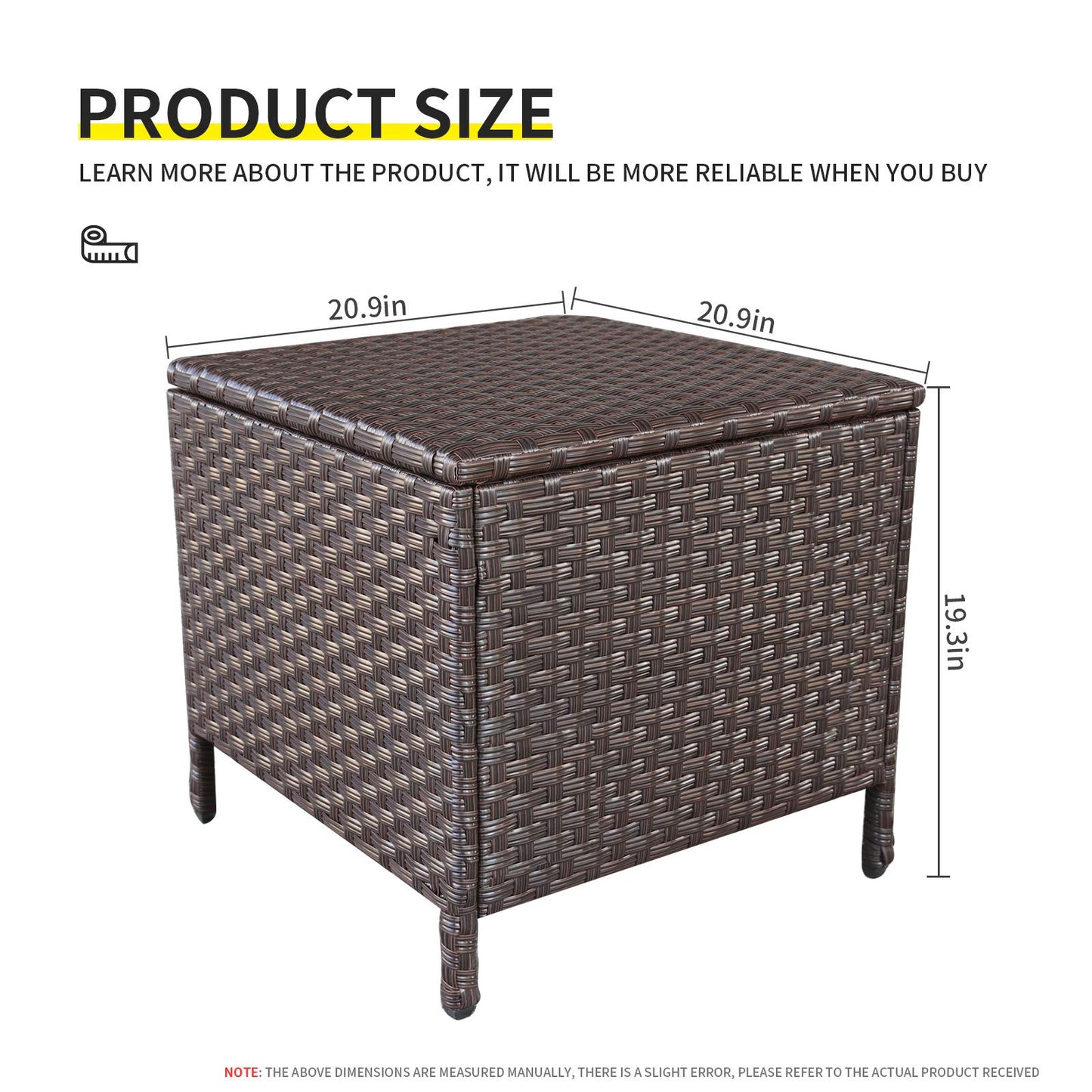 Valita Goognice Outdoor PE Wicker Side Table with Storage Patio Resin Rattan End Table Square Container for Furniture Covers, Toys and Gardening Tools Brown