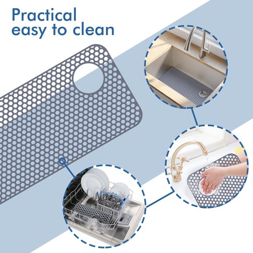Bestjing Silicone Sink Protectors for Kitchen Sink - 28.4"x 14.3" Kitchen Protector Accessory, Non-Slip Heat Resistant Mat for Bottom of Farmhouse Porcelain Stainless Steel (Top Right Drain Hole)