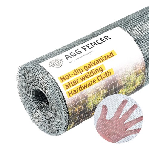 AggFencer 8inch x 25ft Hardware Cloth 1/4 inch Chicken Wire Fencing 23Ga, Hot Dipped Galvanized After Welding Garden Plant Supports Welded Metal Chicken Wire Fence, Poultry Animal Netting Cage Screen