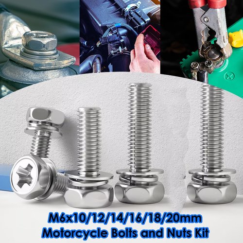 smseace 72Pack 304 Stainless Steel Battery Bolts and Nuts 5-Sizes M6x10/12/16/18/20mm ATV Battery Bolt Motorcycle Battery Terminal Screws with Square Nuts for ATV Battery Bolts and Nuts Square