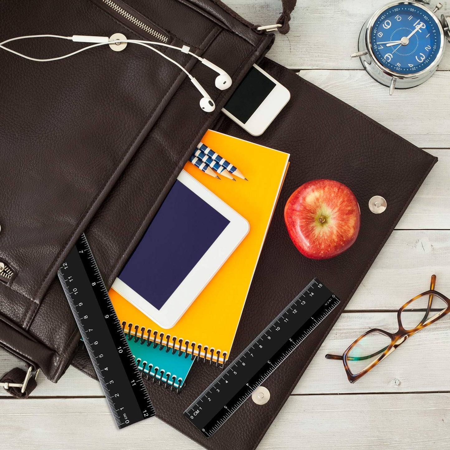 eBoot Plastic Ruler Straight Ruler Plastic Measuring Tool 12 Inches and 6 Inches, 2 Pieces (Black)