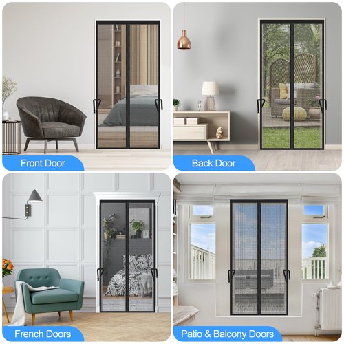 TERRVINE Thickened Magnetic Screen Door, Upgraded Heavy Duty High‑Density Mesh, Full Strip Magnets Self Sealing, Tear Resistant, Easy Assemble, Keep Bugs Out (Black, Fits Door Size 36'' x 80'')