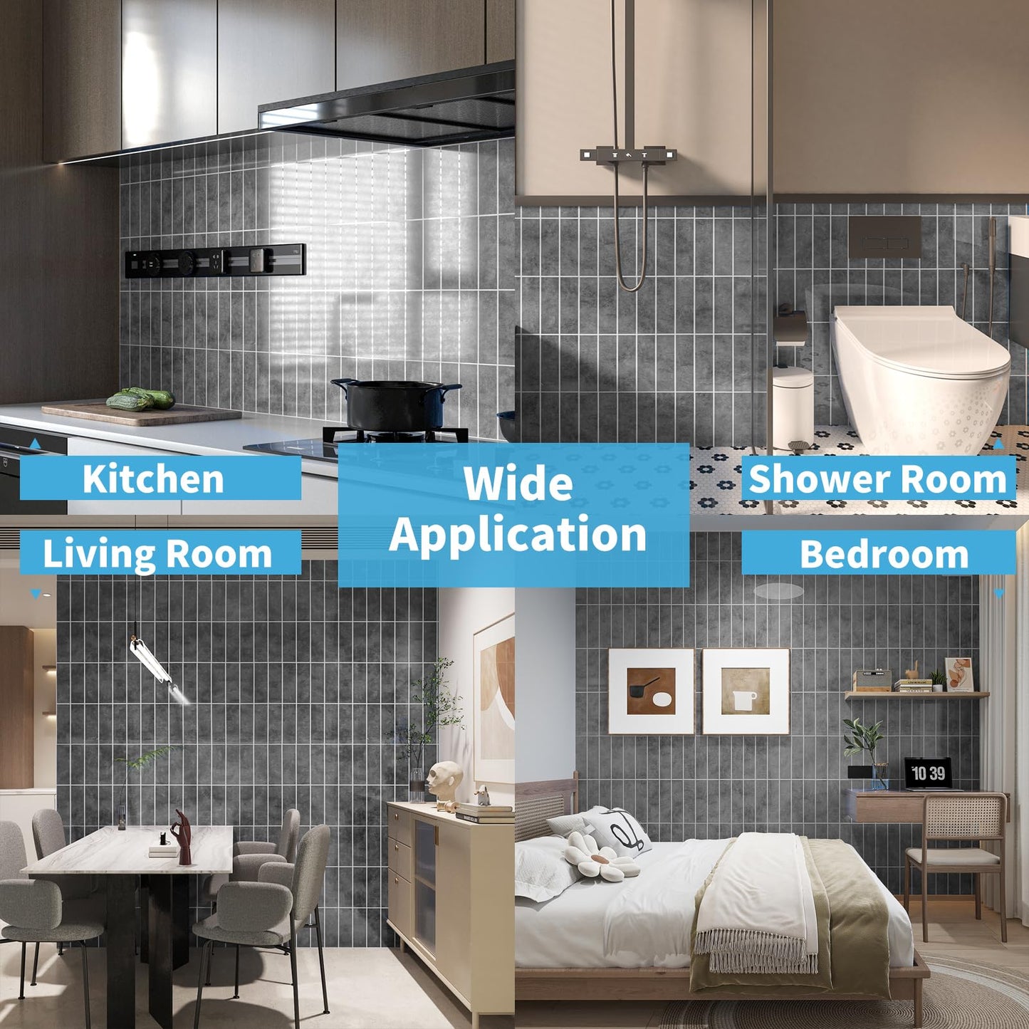 Art3d 10-Sheet Faux Marble Peel and Stick Backsplash Tile for Kitchen Wall Bathroom Countertops, 11.4 inch x 9.1 inch Stick-on Glazed-Ceramic Finish Resist to Water, Heat and Scratches, Ash Grey