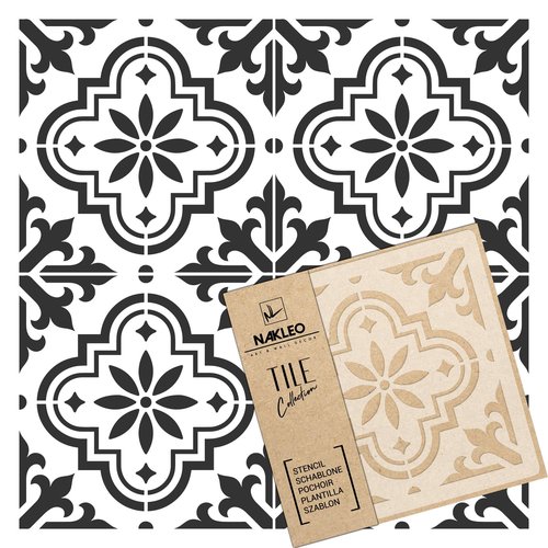 NAKLEO Tile Painting Stencil 3,9”x3,9”, Valetta Spanish Moorish Flower Moroccan, Plastic Reusable Template, Home Decor Craft DIY, Floor Concrete Patio Wall – Terracotta