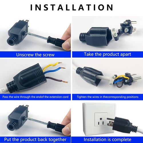 Replacement Plug 3 Prong NEMA 5-15P Power Adapter Replacement Plug, Straight Blade Connector for Extension Cord, Neutral Ground Bonding, 3-Pin 15A 125V (Male 2Pcs, Black)