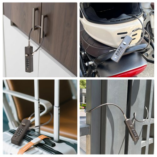 TOKCKYBL 4-Digit Combination Cable Lock, Gate Lock - 3 Replaceable Steel Ropes (11.8", 23.6", 47.2") for Bike, Ski, Fence, Cabinet & Door - Durable & Adjustable - Gun Gray (1 Pack)
