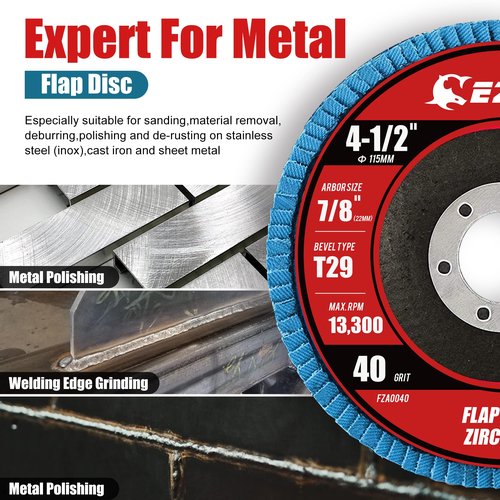 EZARC Flap Discs 40 Grit, 4 1/2 x 7/8-Inch Flap Sanding Disc, Type 29 Zirconia Grinding Wheel for Stainless Steel, Sheet Metal (10 Pack)