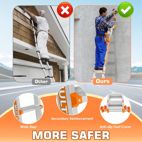 LEVELEVE 17FT Multi Position Ladder,A Frame 5 Step Ladder with Stabilizer Bar & Wheels,330 lbs Security Load Extension Ladder for Stairs Home Indoor Outdoor Roof