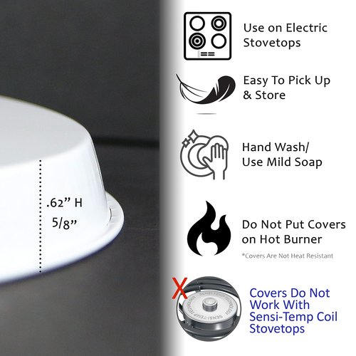 Reston Lloyd, Burner Covers For Electric Stovetop, Decorative Lightweight Tin Covers, Set of 4 (2-8 inch & 2-10 inch), Conceals Messy Drip Pans, White
