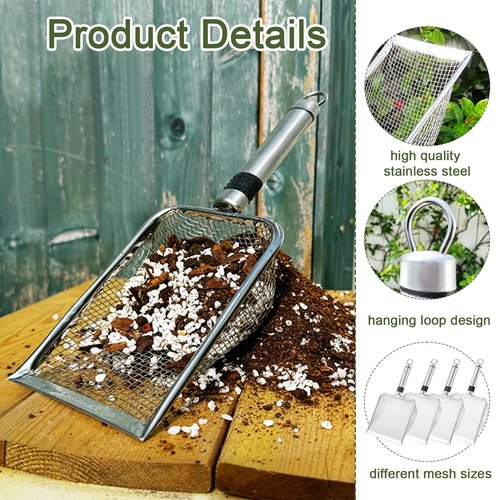 4 Pcs Soil Sifter for Gardening Garden Sieve Sand Sifter Shovel with Handle Garden Sieve Compost Sifters Screen for Dirt Rock (2/2.8/3.8/5 Mm Mesh)