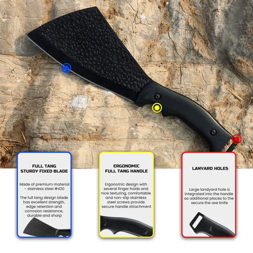 Leopcito 11 Inch Hatchet with Sheath, Small Compact Machete Axes, Fixed Blade Full Tang Camping Tactical Knife for Woodworking, Garden Machete Axe with Sheath for Bushcraft Yards Bushes Wood, A1BK