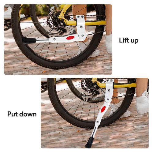 Qiuruoo Bike Kickstand, Adjustable Aluminium Alloy Bike Stand, Heavy-Duty Sturdy Stand Suitable for 22" 24" 26" 27" Adult Bicycle, Mountain & Road Models(White)