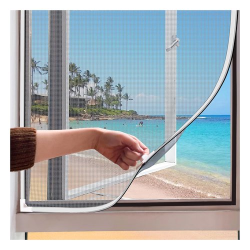 UtauHom Magnetic Window Screen, Adjustable DIY 40x59in Window Screen Replacement, White Frame Gray Fiberglass Mesh, No Drilling Easy Cut-to-Fit for Sliding/Swing/Top-Hung, Fits Wood/Iron/PVC Frames