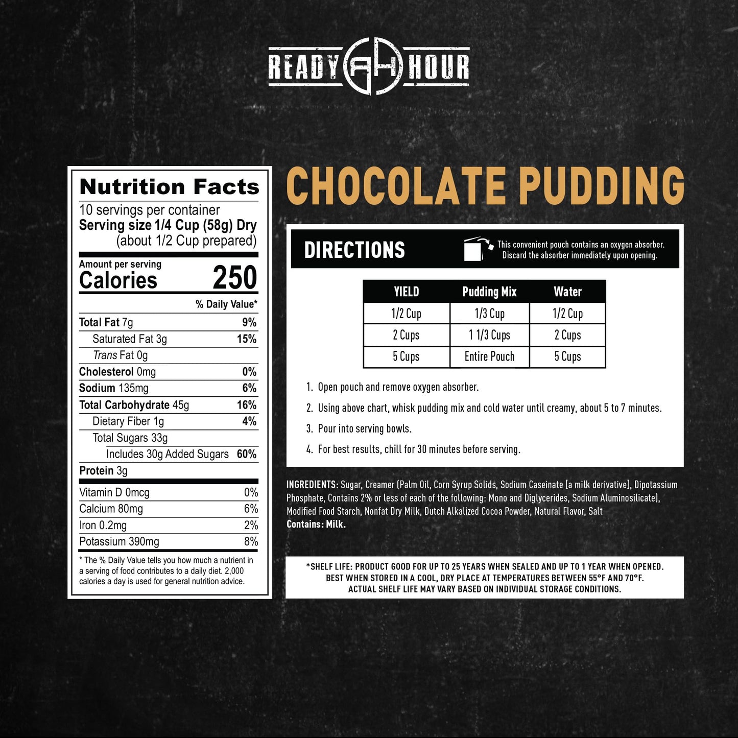 Ready Hour Chocolate Pudding Mix Case Pack – 30 Servings (3 Pouches) – Emergency Dessert, Instant Pudding Mix, Long Shelf Life, Survival Food Supply, Prepper Pantry Sweet Snack, Shelf Stable Snack