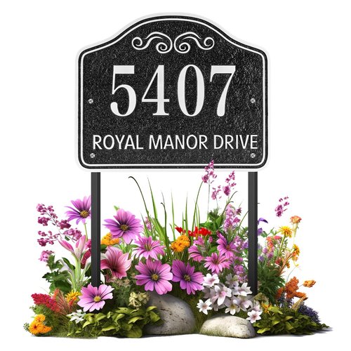Personalized Address Sign LAWN MOUNTED - Custom House Number Sign Plaque,Address Plaque,House Address Numbers for Outside House Lawn,Yard,Ground,Garden,Bell Style with 2 Stakes