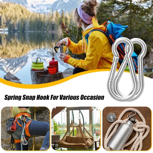 100PCS 3" Heavy Duty Spring Snap Hook, M8 5/16" Galvanized Steel Snap Hook Carabiner Quick Link Carabiner Clip, 500LBS Holding Capacity Quick Link Keychain for Swing Hammock Gym Outdoor