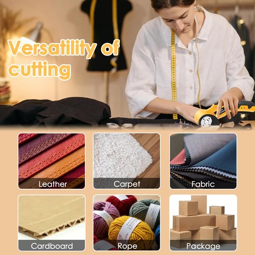 FATNSEAR Cordless Electric Scissors,4V Cardboard Cutter,Rechargeable Rotary Cutter for Cutting Cardboard,Leather,Packages,Plastic,with Safety Lock and Storage Box(Yellow)