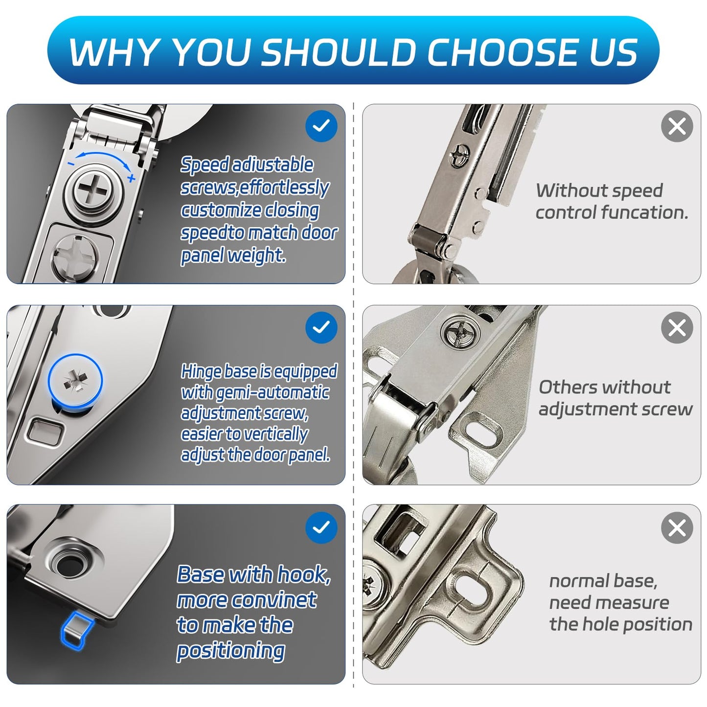 Soft Close Cabinet Hinges 4 Pack 4D Adjustable with Speed Control-Full Overlay 3/4 Inch Face Frame Hinges, Concealed Self-Closing Hinges for Frameless & Face Frame Cabinets