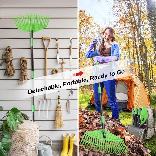 Heavy Duty Garden Rake for Leaves - 16.5'' Wide Leaf Rake for Yard Lawn, 42'' Adjustable,Outdoor Plastic Rakes for Sweep Leaves,Grass, Pine Needle,Lightweight for Women Seniors Kids