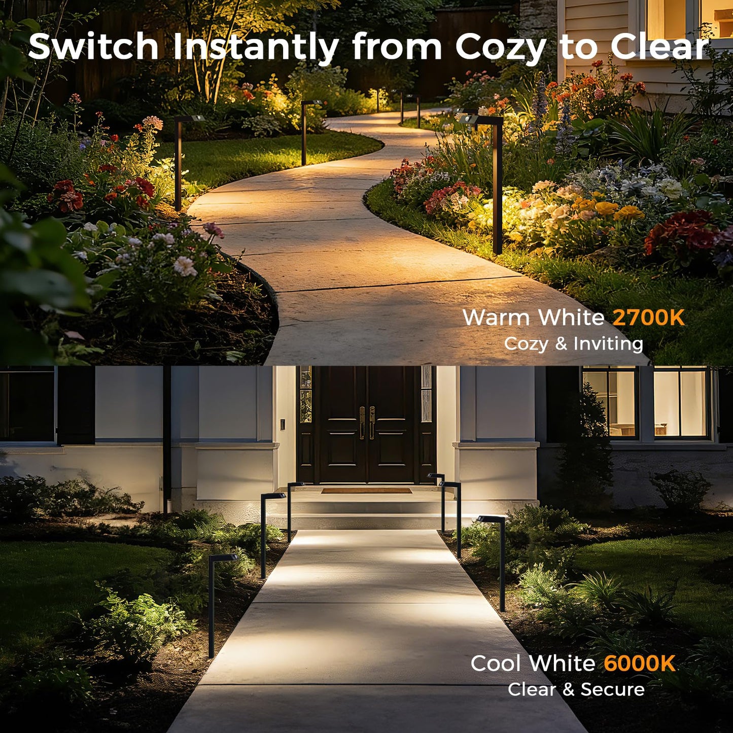 XMCOSY+ Solar Pathway Lights, 4 Pack All-Metal Motion Sensor Outdoor Lights Waterproof, 300LM Bright Garden Light for Yard, Backyard, Driveway, Walkway, 3 Lighting Modes (Warm/Cool White)
