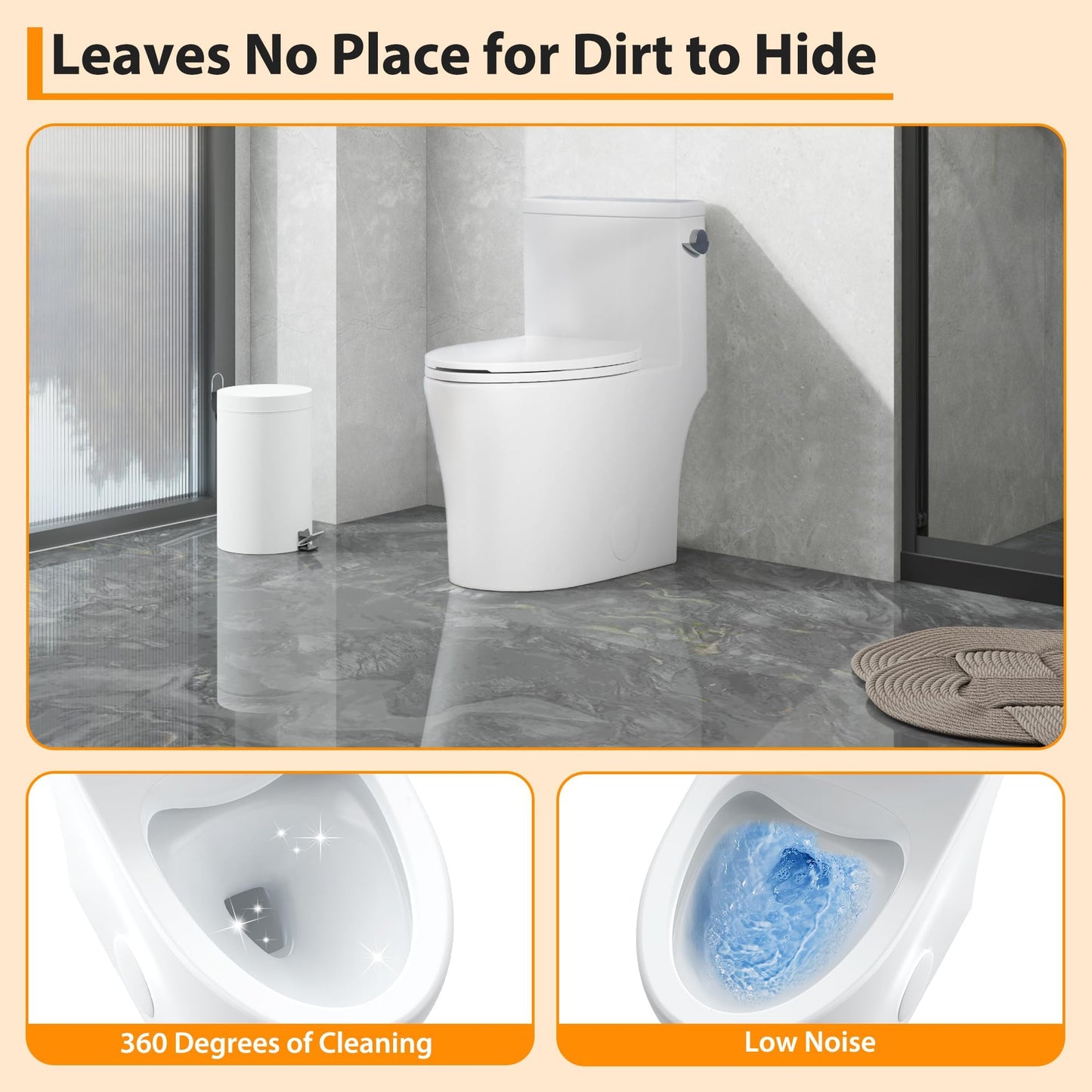 Elongated One Piece Toilet for Bathrooms, Dual Flush Modern Ceramic Toilet, Quick Release Soft Close Seat, Water Saving, Easy Clean, Comfort Height, Bathroom Toilet Bowl