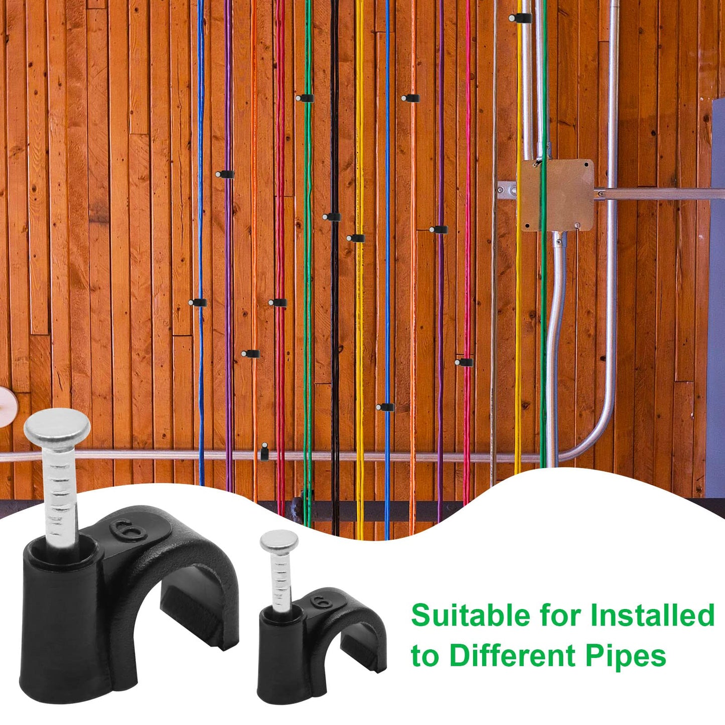 PHITUODA 100pcs 1/4" / 6mm Half Clamp J-Hook with Nail, Nail in Cable Clips Ethernet Cable Nails Tacks Clips, Black